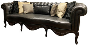 Casa Padrino Luxus Barock Chesterfield Leder Sofa Schwarz 250 x 95 x H. 83 cm - Echtleder Wohnzimmer Sofa im Barockstil - Edel & Prunkvoll