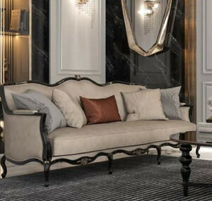 Casa Padrino Luxus Barock Wohnzimmer Sofa Beige / Schwarz 230 x 90 x H. 105 cm - Hochwertige Wohnzimmer Mbel im Barockstil - Edel & Prunkvoll