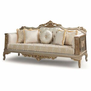 Casa Padrino Luxus Barock Wohnzimmer Sofa Creme / Grau / Gold 220 cm - Barock Mbel