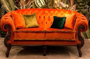 Casa Padrino Luxus Barock Wohnzimmer Sofa Orange / Braun - Handgefertigtes Barockstil Sofa - Prunkvolle Luxus Wohnzimmer Mbel im Barockstil - Barock Mbel