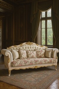 Casa Padrino Luxus Barock Wohnzimmer Sofa Creme-Wei / Gold 240 cm - Barock Mbel