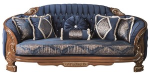 Casa Padrino Luxus Barock Wohnzimmer Sofa mit Glitzersteinen und dekorativen Kissen Blau / Braun 240 x 90 x H. 105 cm - Edel & Prunkvoll