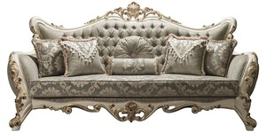 Casa Padrino Luxus Barock Wohnzimmer Sofa Grau / Wei / Gold 235 x 95 x H. 120 cm - Prunkvolle Couch mit Glitzersteinen und dekorativen Kissen - Edle Barockmbel