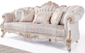 Casa Padrino Luxus Barock Wohnzimmer Sofa mit Kissen Hellgrau / Wei / Antik Bronze 243 x 89 x H. 106 cm - Barock Mbel