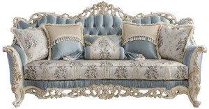Casa Padrino Luxus Barock Wohnzimmer Sofa mit dekorativen Kissen Hellblau / Creme / Wei / Gold 240 x 90 x H. 120 cm - Edle Barock Wohnzimmer Mbel