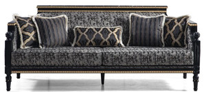 Casa Padrino Luxus Barock Sofa Grau / Schwarz / Gold 237 x 90 x H. 105 cm - Wohnzimmer Sofa mit dekorativen Kissen - Edle Barock Mbel