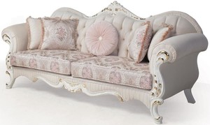 Casa Padrino Luxus Barock Sofa Rosa / Wei / Gold 237 x 90 x H. 99 cm - Wohnzimmer Couch mit dekorativen Kissen - Barockmbel