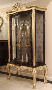 Casa Padrino Luxus Barock Vitrine Dunkelbraun / Beige / Gold 120 x 50 x H. 205 cm - Massivholz Vitrinenschrank - Wohnzimmerschrank - Edle Barock Mbel