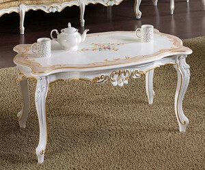 Casa Padrino Luxus Barock Couchtisch Wei� / Beige / Mehrfarbig / Gold - Edler Wohnzimmertisch im Barockstil - Barock Wohnzimmer M�bel - Luxus Qualit�t - Made in Italy