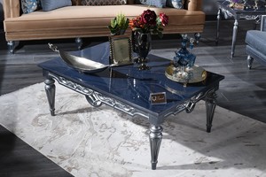 Casa Padrino Luxus Barock Couchtisch Blau / Silber 143 x 94 x H. 44 cm - Wohnzimmertisch im Barockstil
