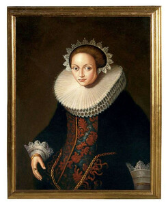 Casa Padrino Luxus Barock lgemlde Lady Mehrfarbig / Gold 55 x H. 65 cm - Handgemaltes Gemlde im Barockstil - Barock Wand Deko