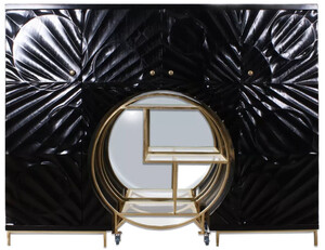 Casa Padrino Luxus Barschrank Schwarz / Messing 178 x 45 x H. 140 cm - Massivholz Cocktailschrank - Bar M�bel - Wohnzimmer M�bel - Hotel M�bel - Luxus M�bel