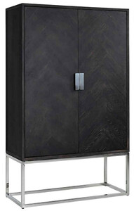 Casa Padrino Luxus Barschrank Schwarz / Silber 108 x 45 x H. 175 cm - Massivholz Schrank mit 2 T�ren - Wohnzimmer M�bel - Bar M�bel - Hotel M�bel - Luxus Kollektion