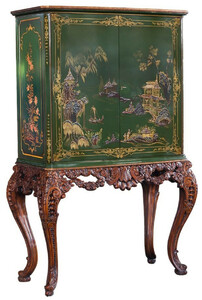 Casa Padrino Luxus Barock Barschrank Grn / Braun / Mehrfarbig / Gold - Prunkvoller Massivholz Schrank mit LED Beleuchtung - Barock Wohnzimmer Mbel - Barock Bar Mbel - Barock Hotel Mbel