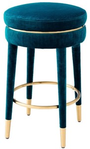Casa Padrino Luxus Barhocker Blau / Messing  41 x H. 68 cm - Runder Samt Hocker - Luxus Mbel