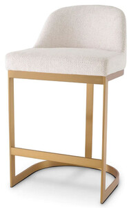 Casa Padrino Luxus Barstuhl Cremewei / Messing 53 x 51 x H. 93 cm - Gepolsterter Edelstahl Barhocker - Bar Mbel - Luxus Mbel - Luxus Qualitt
