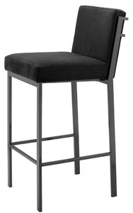 Casa Padrino Luxus Barstuhl Schwarz / Bronze 43 x 54 x H. 101 cm - Designer Edelstahl Barhocker mit Samtstoff - Barmbel