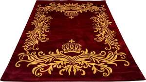 Pomps by Casa Padrino Luxus Teppich von Harald Glckler - ALLE GREN - Krone Bordeauxrot / Gold  - Barock Design Teppich - Handgewebt aus Wolle