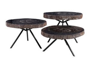 Casa Padrino Luxus Beistelltisch 3er Set Braun - Tische aus versteinertem Holz H. 25 / 33 / 40 cm - Luxus M�bel