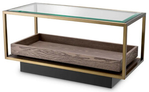 Casa Padrino Luxus Beistelltisch Messing / Grau / Schwarz 90 x 42 x H. 44 cm - Rechteckiger Wohnzimmer Tisch mit Glasplatte - Hotel Tisch - Wohnzimmer M�bel - Hotel M�bel - Luxus M�bel