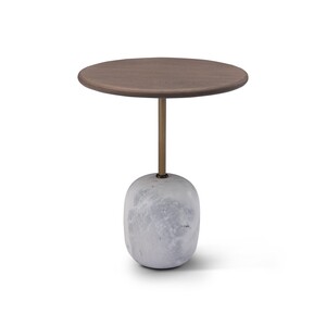 Casa Padrino Luxus Beistelltisch Hellgrau / Bronze  40 x H. 48 cm - Beistelltisch mit Travertin - Moderne Wohnzimmer M�bel - Luxus Qualit�t