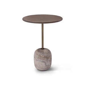 Casa Padrino Luxus Beistelltisch Hellgrau / Bronze  40 x H. 55 cm - Beistelltisch mit Travertin - Moderne Wohnzimmer M�bel - Luxus Qualit�t