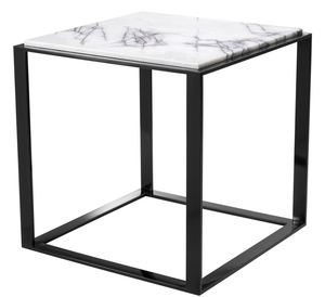 Casa Padrino Luxus Beistelltisch Hochglanzschwarz / Wei-Lila 56 x 56 x H. 56 cm - Edelstahl Tisch mit Marmorplatte - Luxus Wohnzimmer Mbel