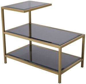 Casa Padrino Luxus Beistelltisch Messingfarben / Grau 70 x 42 x H. 60 cm - Edelstahl Tisch mit get�nten Glasplatten - Luxus Wohnzimmer M�bel