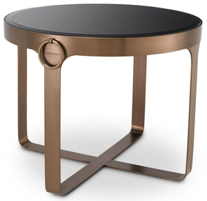 Casa Padrino Luxus Beistelltisch Kupferfarben / Schwarz  60 x H. 47 cm - Runder Edelstahl Tisch mit Glasplatte - Wohnzimmer M�bel - Luxus M�bel