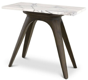 Casa Padrino Luxus Beistelltisch Mokka / Wei-Flieder 60 x 30 x H. 51 cm - Rechteckiger Mahagoni Tisch mit Marmorplatte - Wohnzimmer Mbel - Luxus Mbel