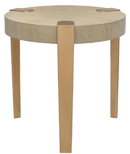 Casa Padrino Luxus Beistelltisch Hellbraun / Messingfarben  57 x H. 55,5 cm - Runder Holztisch mit Metallbeinen - Wohnzimmerm�bel