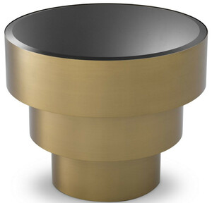 Casa Padrino Luxus Beistelltisch Messingfarben / Schwarz  55 x H. 44,5 cm - Runder Edelstahl Tisch mit Glasplatte - Wohnzimmer Mbel - Luxus Mbel