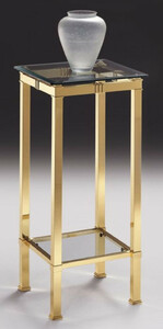 Casa Padrino Luxus S�ule Messingfarben 39 x 39 x H. 85 cm - Edler Messing Beistelltisch mit Glasplatten - Wohnzimmer M�bel - Luxus Qualit�t