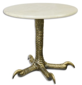 Casa Padrino Designer Gusseisen Beistelltisch mit Marmorplatte Antik Messingfarben / Wei  50 x H. 44,5 cm - Designer Wohnzimmermbel