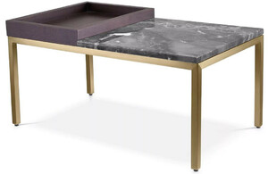 Casa Padrino Luxus Beistelltisch Messing / Braun / Grau 70 x 40 x H. 35 cm - Rechteckiger Messing Tisch mit Walnuss Furnier und Marmorplatte - Wohnzimmer Mbel - Luxus Mbel - Luxus Einrichtung