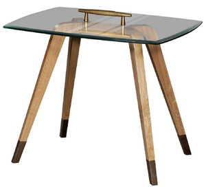 Casa Padrino Luxus Beistelltisch Naturfarben / Braun / Messingfarben 60 x 40 x H. 53 cm - Moderner Tisch mit Glasplatte und Tragegriff - Wohnzimmer M�bel - Luxus Kollektion