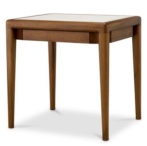 Casa Padrino Luxus Mahagoni Beistelltisch mit Marmorplatte und Schublade Braun / Beige