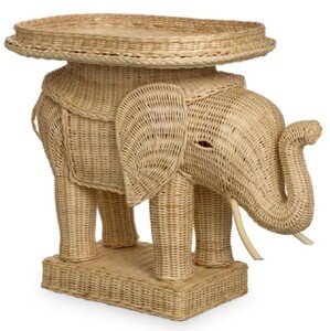 Casa Padrino Luxus Rattan Beistelltisch Elefant Naturfarben 65 x 40 x H. 57 cm