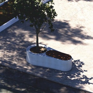 Casa Padrino Luxus Beton Gartenbank mit Blumentopf Wei� / Dunkelbraun 145 cm