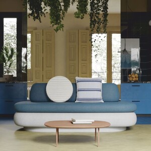 Casa Padrino Luxus Beton Sofa Wei� / Blau 188 cm - Outdoor Garten Sofa