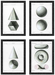 Casa Padrino Luxus Bilder Set Sphrische Projektionen Schwarz / Wei / Grau 59 x H. 83 cm - Kunstdrucke - Wandbilder - Wanddeko - Deko Accessoires