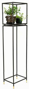 Casa Padrino Luxus Blumenregal Schwarz / Messingfarben 40 x 30 x H. 160 cm - Modernes Metall Pflanzenregal - Wohnzimmer M�bel