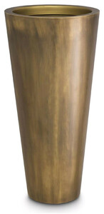 Casa Padrino Luxus Blumentopf Vintage Messingfarben  33,5 x H. 69,5 cm - Runder Edelstahl Pflanzentopf - Wohnzimmer Deko - Luxus Kollektion