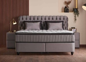 Casa Padrino Luxus Boxspringbett mit Chesterfield Kopfteil Grau 160 x 200 cm - Luxus Schlafzimmer M�bel