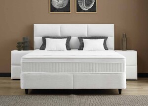 Casa Padrino Luxus Boxspringbett mit Kopfteil in Feldoptik Wei� 90 x 200 cm - Luxus Schlafzimmer M�bel