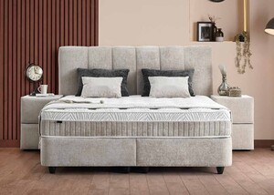 Casa Padrino Luxus Boxspringbett mit Kopfteil in Paneeloptik Beige 90 x 200 cm - Luxus Schlafzimmer M�bel