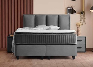 Casa Padrino Luxus Boxspringbett mit Kopfteil in Paneeloptik Grau 140 x 200 cm - Luxus Schlafzimmer M�bel