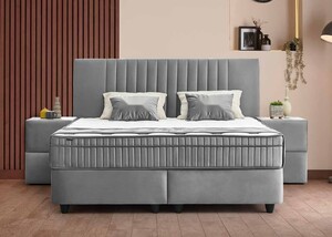 Casa Padrino Luxus Boxspringbett mit Kopfteil in Streifenoptik Grau 180 x 200 cm - Luxus Schlafzimmer M�bel