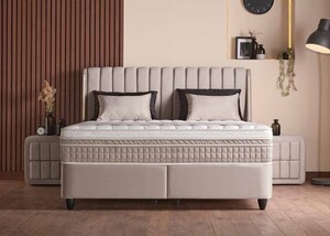 Casa Padrino Luxus Boxspringbett mit Ohrenkopfteil Beige 140 x 200 cm - Luxus Schlafzimmer M�bel