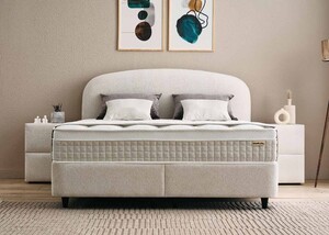 Casa Padrino Luxus Boxspringbett mit geschwungenem Kopfteil Creme 140 x 200 cm - Luxus Schlafzimmer M�bel